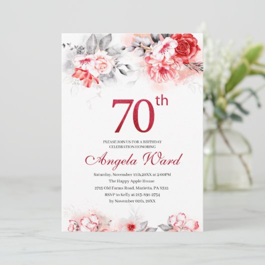 Elegante verjaardagsviering bloem glitters 70ste kaart (Staand voorkant)