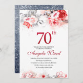 Elegante verjaardagsviering  bloem glitters 70ste kaart (Voorkant / Achterkant)