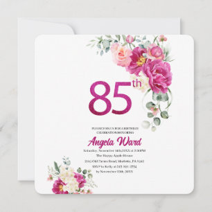 Elegante verjaardagsviering bloem glitters 85ste kaart