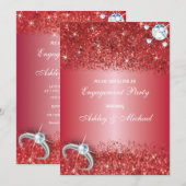 elegante verlofpartij chic red glitter kaart (Voorkant / Achterkant)
