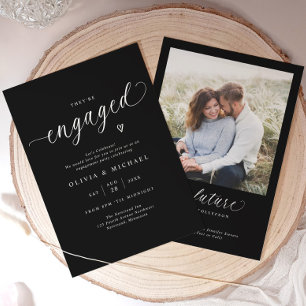 Elegante Verloving Moderne Zwarte Verloving Feest Kaart