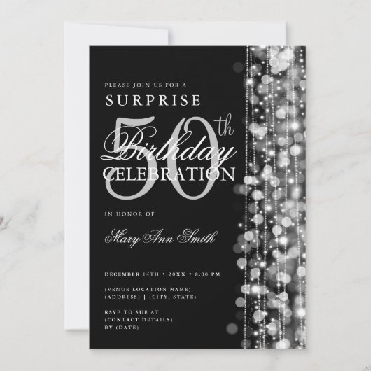 Elegante Verrassing 50e Verjaardag Sparkles Zilver Kaart (Voorkant)