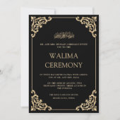 Elegante Versierde Zwarte Gouden Lijst Walima Cere Kaart (Voorkant)