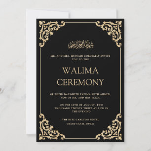 Elegante Versierde Zwarte Gouden Lijst Walima Cere Kaart