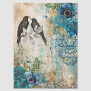 Elegante vervaagde turquoise goud bloemen & raven tissuepapier