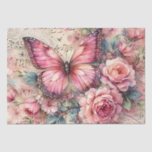Elegante Vervallen Roze Vintage Bloem Vlinder Tissuepapier
