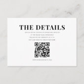 Elegante Vette Moderne QR Code Details Huwelijk Informatiekaartje (Voorkant)