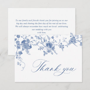 Elegante Victoriaans Blauwe Franse Bloemen Huwelij Bedankkaart