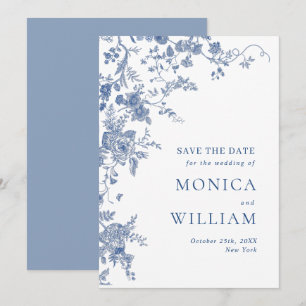Elegante Victoriaans Blauwe Franse Bloemen Huwelij Save The Date