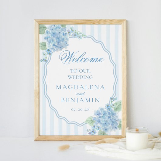 Elegante Victoriaans Blauwe Hydrangea bruiloft Wel Poster