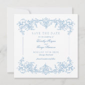 Elegante Victoriaans Blue Wedding Save the Date (Achterkant)