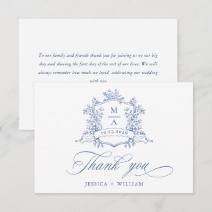 Elegante Victoriaans  Floral Dusty Blue Wedding Bedankkaart
