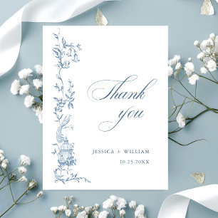 Elegante Victoriaans  Floral Dusty Blue Wedding Briefkaart