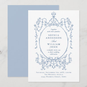 Elegante Victoriaans Floral Dusty Blue Wedding Kaart