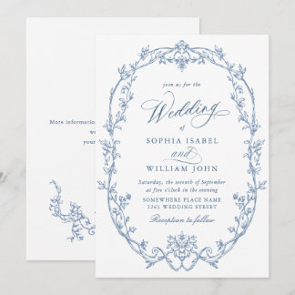 Elegante Victoriaans  Floral Dusty Blue Wedding Kaart