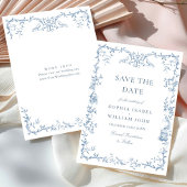 Elegante Victoriaans Floral Dusty Blue Wedding Save The Date
