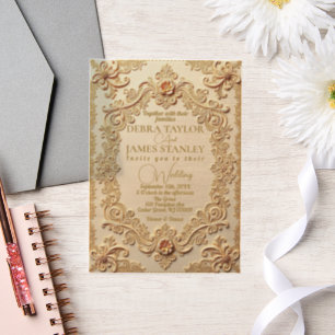 Elegante Victoriaans kant    gouden bruiloft Vellum Uitnodigingen