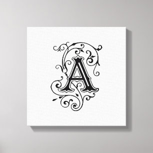 Elegante Victoriaans letter A Monogram Canvas Afdruk
