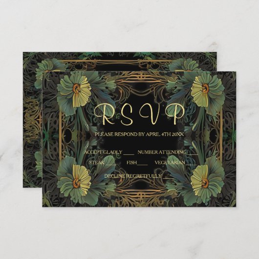 Elegante Victoriaans moody dark botanical RSVP Kaartje (Voorkant / Achterkant)