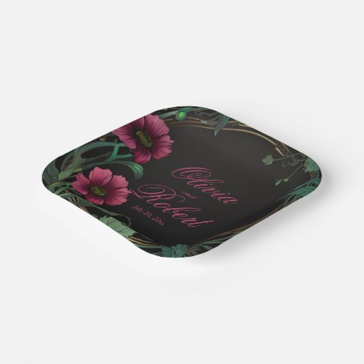 Elegante Victoriaans moody donkergroen roze bloeme Papieren Bordje (Gebogen)