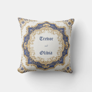 Elegante Victoriaans Royal Blue en Gold Baroque Kussen