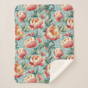 Elegante Victoriaans stijl Bloemenpioenen Tulpen Sherpa Deken