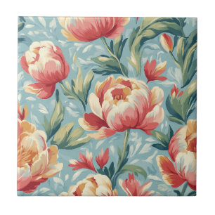 Elegante Victoriaans stijl Bloemenpioenen Tulpen Tegeltje