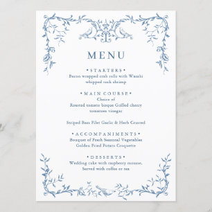 Elegante Victoriaans  stoffige blauwe bloemen brui Menu