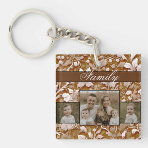 Elegante Victoriaans terracotta witte bloemenfoto Sleutelhanger