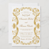 Elegante Victoriaans witte en gouden bruiloft Kaart (Voorkant)