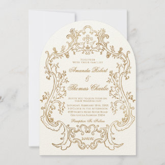 Elegante Victoriaans witte en gouden bruiloft Kaart