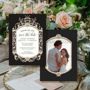 Elegante  Victoriaans Zwart N Gouden Foto Kaart