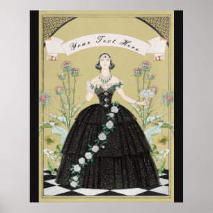 Elegante Victoriaanse Gotische Dame Witte Rozen Di Poster