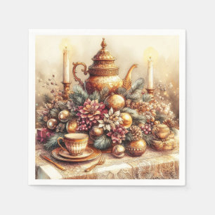 Elegante Victoriaanse gouden theepot Kerst bloem Servet