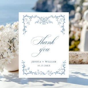 Elegante Victoriaanse sierlijke bloem blauwe bruil Briefkaart