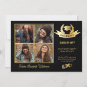 Elegante vier foto zwart | Goud Afstuderen Aankondiging (Voorkant)