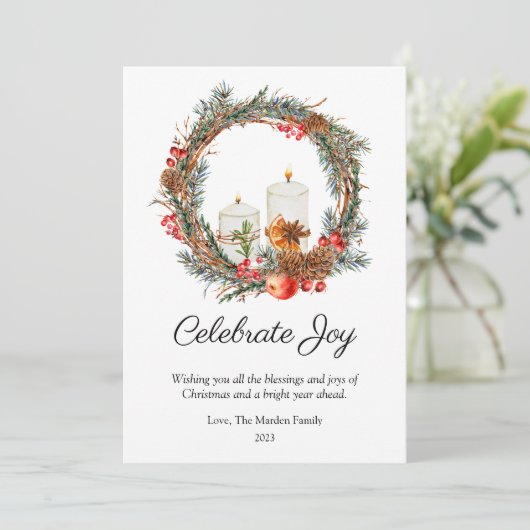 Elegante Vier Freugde Kerst Platte Vorm Feestdagenkaart (Staand voorkant)