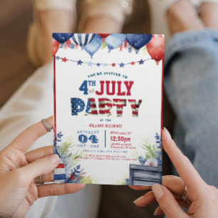 Elegante vierde juli Party I ballonnen en vlag Kaart