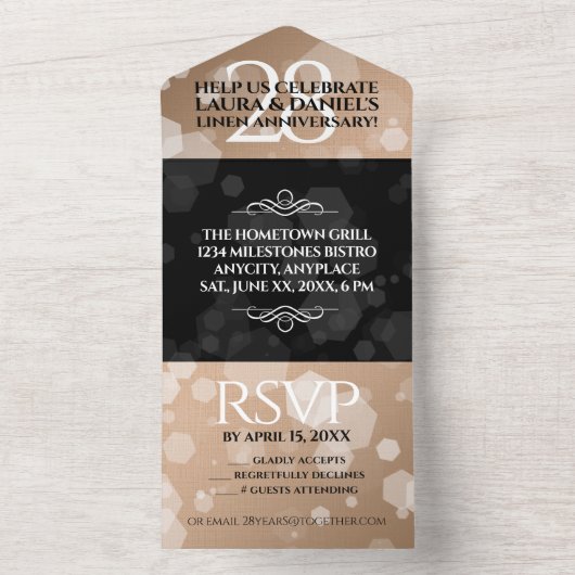 Elegante viering van 28 jaar huwelijksjubileum all in one uitnodiging (Binnen)