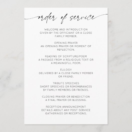 Elegante viering van het leven Orde van Service Programma (Achterkant)