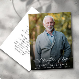 Elegante viering van het leven script foto begrafe bedankkaart