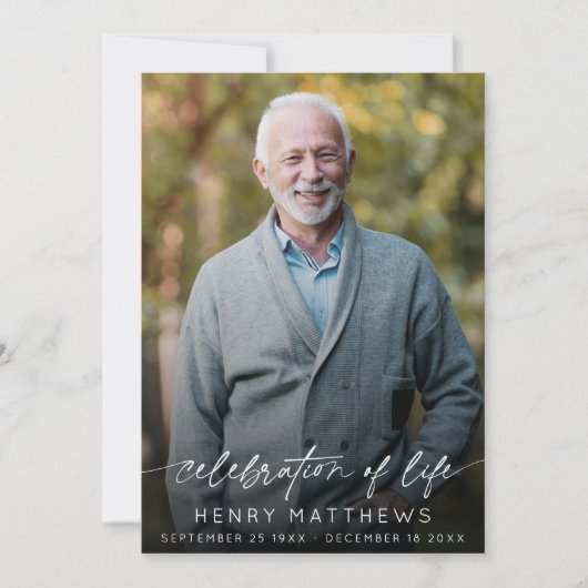 Elegante viering van het leven script foto begrafe bedankkaart (Voorkant)