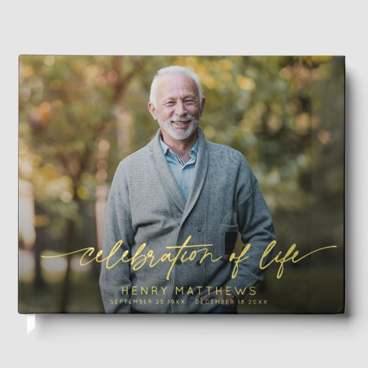 Elegante viering van het leven script foto begrafe gastenboek (Voorkant)