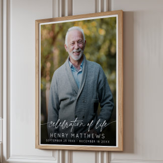 Elegante viering van levensscript foto rouwdienst poster