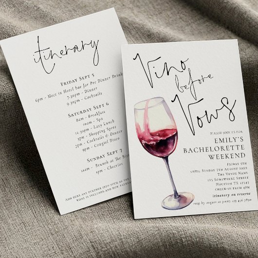 Elegante Vino voor geloften Bachelorette Weekend Kaart