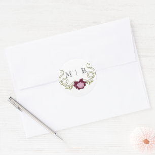 Elegante vintage Art Nouveau bordeauxroze bloemen Ronde Sticker