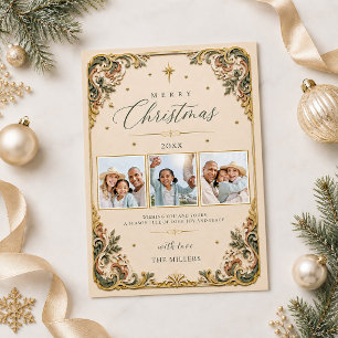 Elegante Vintage Barok Foto Prettig Kerst Kaart