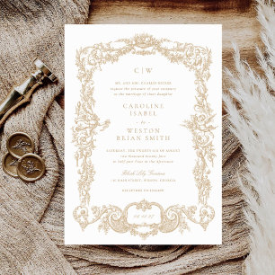 Elegante Vintage Barok Franse Gouden Lijst Bruilof Kaart
