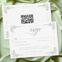 Elegante vintage barok sagegroene trouw-QR