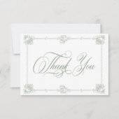 Elegante Vintage Barokke Saliegroene Trouw Bedankkaart (Voorkant)